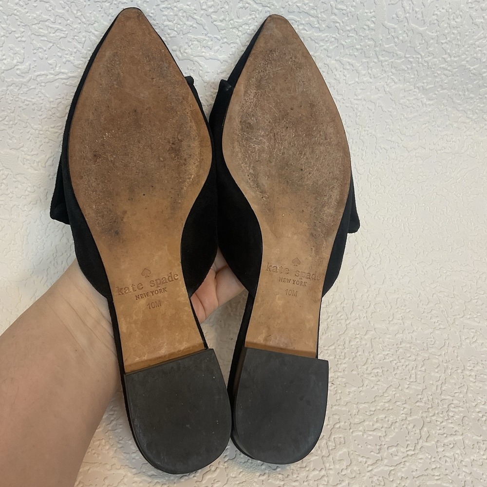 Size 10M Kate Spade New York Faryn Black Womens Suede Ruffle Bow Flat Mules - Picture 6 of 10
